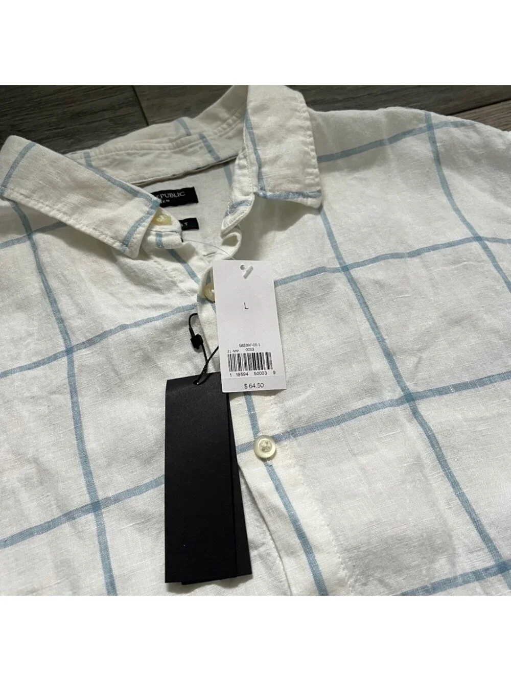 Banana Republic Men's L Short Sleeve Shirt 100% Linen Plaid Camden Fit NEW NWT
